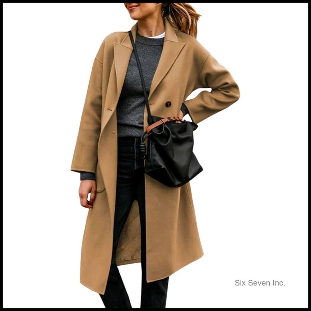 Polyester Pea Coat Double-Breasted Winter Outerwe… - image 1